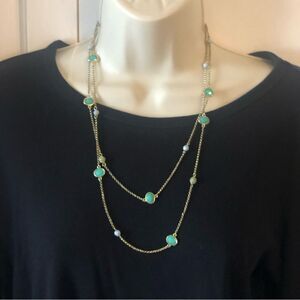Turquoise Resin Stone Two Necklaces Gold Tone W/Extendable Chain